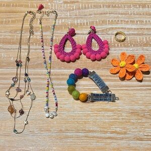 Colorful Jewelry Set with Pink Earrings and Rainbow Bracelet